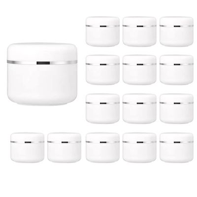20ml Mini White PP Cream Jars Container Silver Edge with Screw Lid and PP Liner Refillable Plastic Cosmetic Sample Jar Pots (30Pcs)