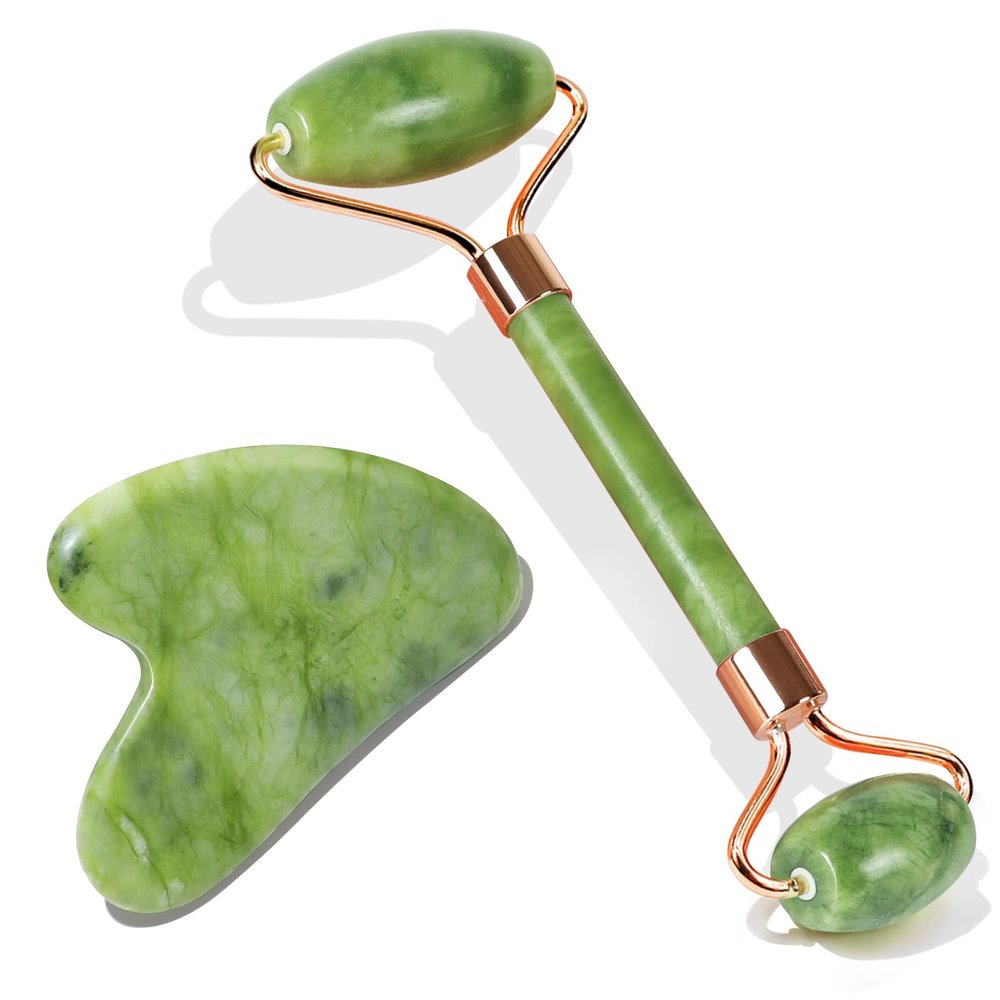 BAIMEI IcyMe Jade Face Roller & Gua Sha, Facial Beauty Skin Care Tools, Self Care Gift for Men Women, Massager for Face, Eyes, Neck, Relieve Fine Lines and Wrinkles - Green