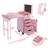 BYOOTIQUE Pink Rolling Manicure Table with Storage Rolling Makeup Case with 4 Drawers Handle Foldable Beauty Salon Makeup Station for Nail Teach Makeup Artist Manicurist Hairstylist Barbershop view 3