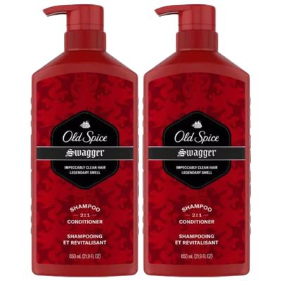 Old Spice 2 in 1 Shampoo and Conditioner for Men, Swagger Scent, 21.9 Ounce Pump Bottle (Pack of 2)2
