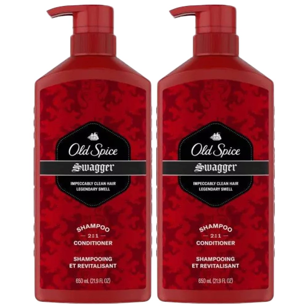 Old Spice 2 in 1 Shampoo and Conditioner for Men, Swagger Scent, 21.9 Ounce Pump Bottle (Pack of 2)2