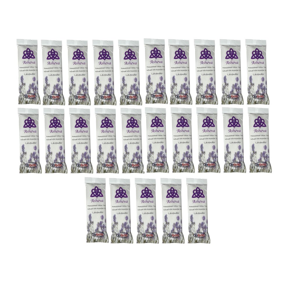 Asheva 8" x 9" Individually Wrapped Oshibori Disposable Towels - Luxurious Moist Cotton Hot/Cold Refreshment Towel - Lavender, Lemon, or Tea Tree Scents - Perfect for Spa, Travel, Dining & Events
