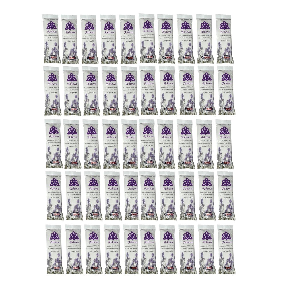 Asheva 8" x 9" Individually Wrapped Oshibori Disposable Towels - Luxurious Moist Cotton Hot/Cold Refreshment Towel - Lavender, Lemon, or Tea Tree Scents - Perfect for Spa, Travel, Dining & Events