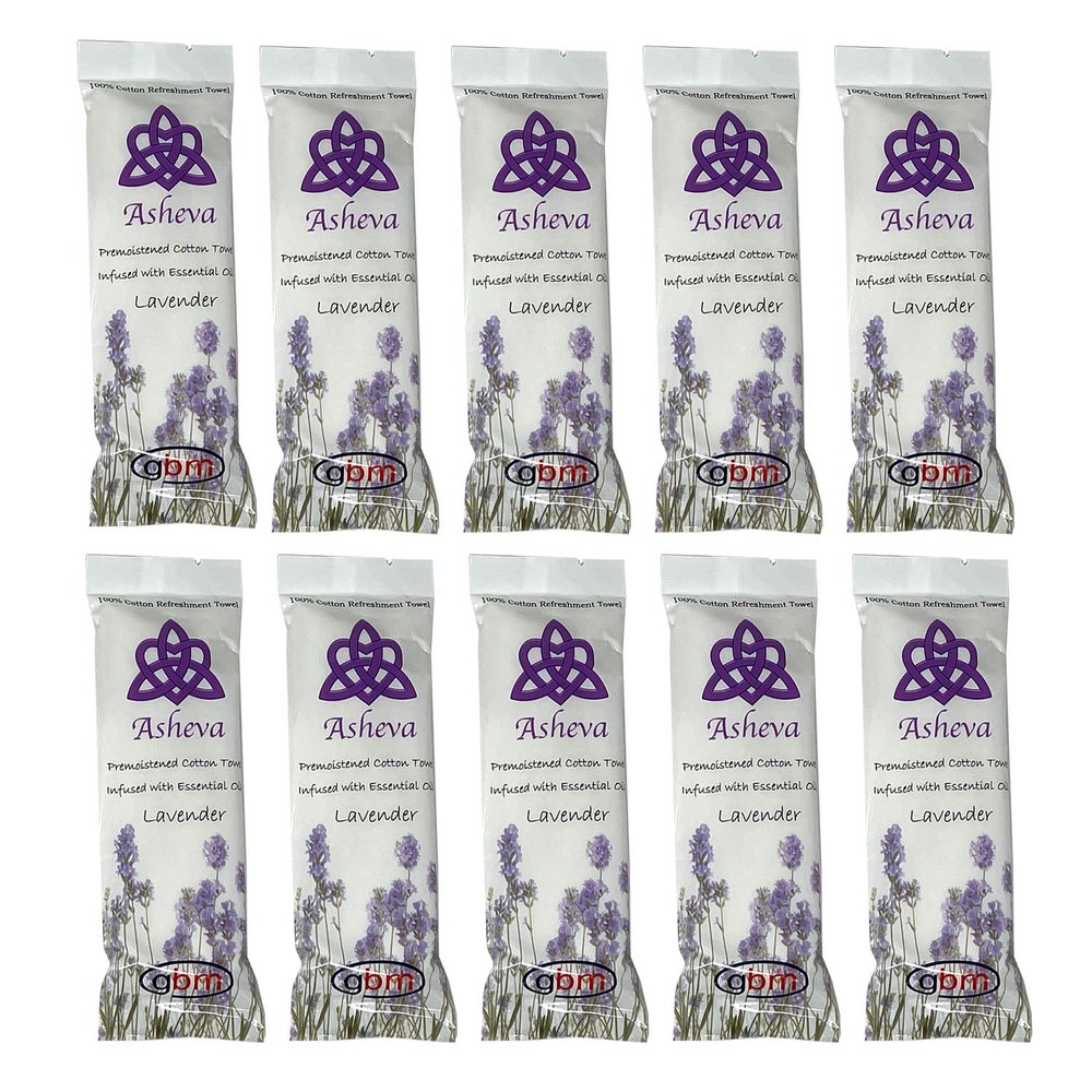 Asheva 8" x 9" Individually Wrapped Oshibori Disposable Towels - Luxurious Moist Cotton Hot/Cold Refreshment Towel - Lavender, Lemon, or Tea Tree Scents - Perfect for Spa, Travel, Dining & Events