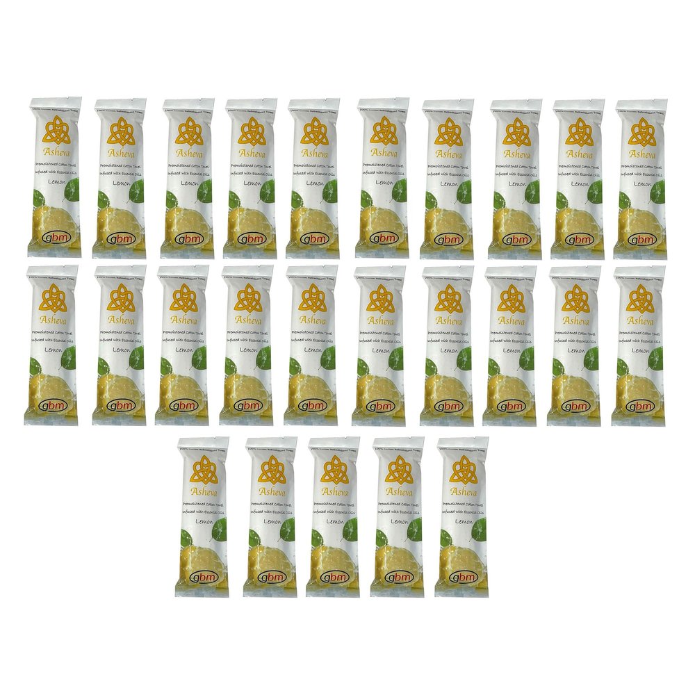 Asheva 8" x 9" Individually Wrapped Oshibori Disposable Towels - Luxurious Moist Cotton Hot/Cold Refreshment Towel - Lavender, Lemon, or Tea Tree Scents - Perfect for Spa, Travel, Dining & Events