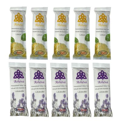 Asheva 8" x 9" Individually Wrapped Oshibori Disposable Towels - Luxurious Moist Cotton Hot/Cold Refreshment Towel - Lavender, Lemon, or Tea Tree Scents - Perfect for Spa, Travel, Dining & Events
