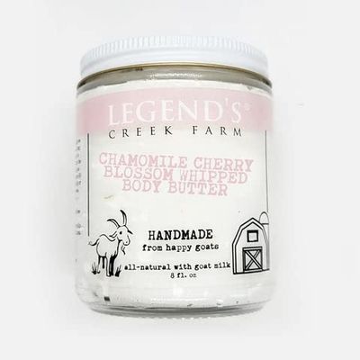 Legend's Creek Farm, Goat Milk Body Butter - Hydrating Natural Body Moisturizer with Organic Shea Butter & Grape Seed Oil - 8 Oz Purifying & Toning Whipped Body Butter (Chamomile Cherry Blossom)