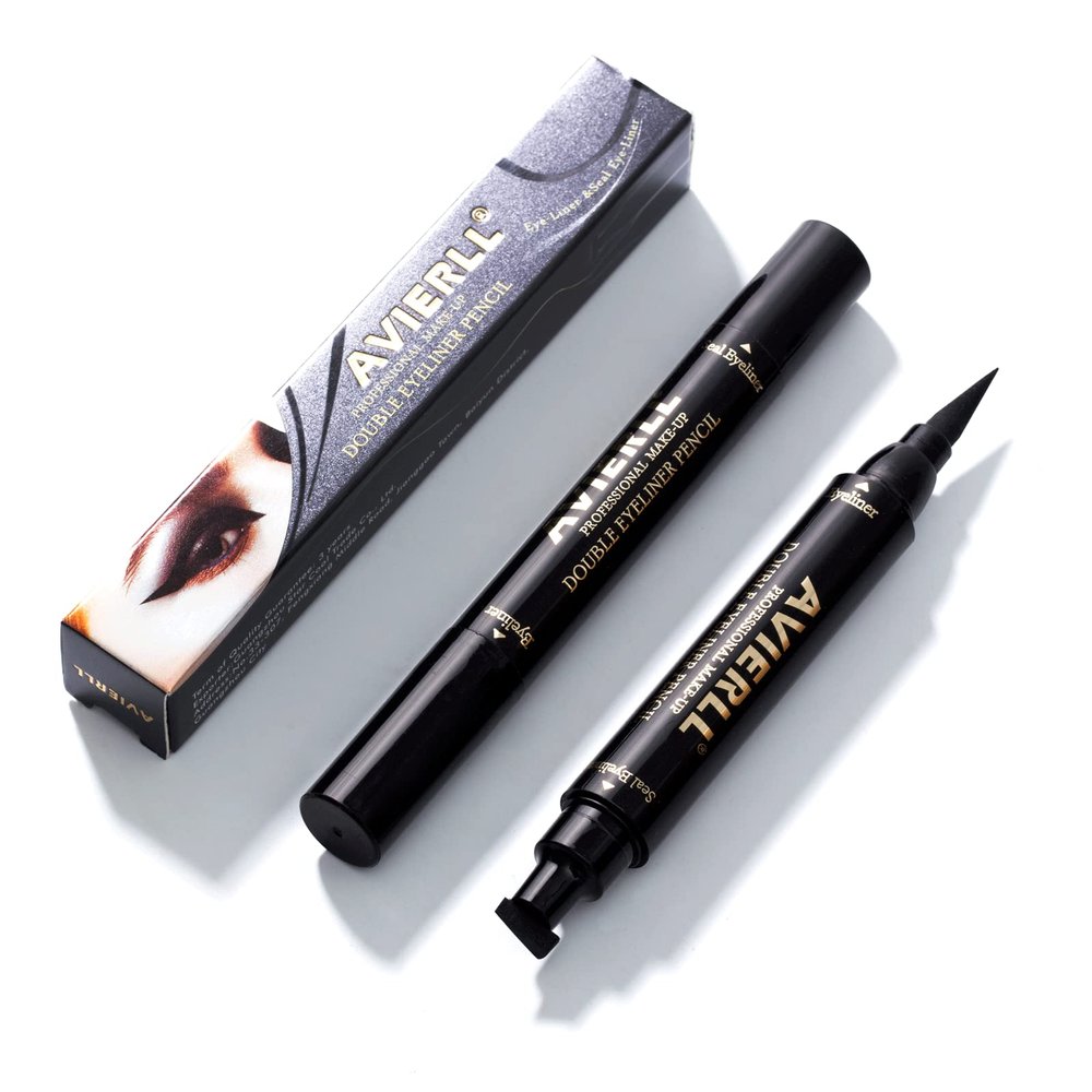 AVIERLL Winged Eyeliner Stamp-2 Pens, Waterproof Long Lasting Quick Flick Wingliner, Lasting Smudgeproof Natural Cat Eye Vamp Liquid Eye Liner Black(Small Triangle)