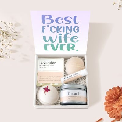 Dear Ava Spa Gifts for Women - Organic Self Care Luxury Anti Stress Relaxing Bath and Body Kit Set Basket Box for Her with Heartfelt Card - Funny Gift for Wife