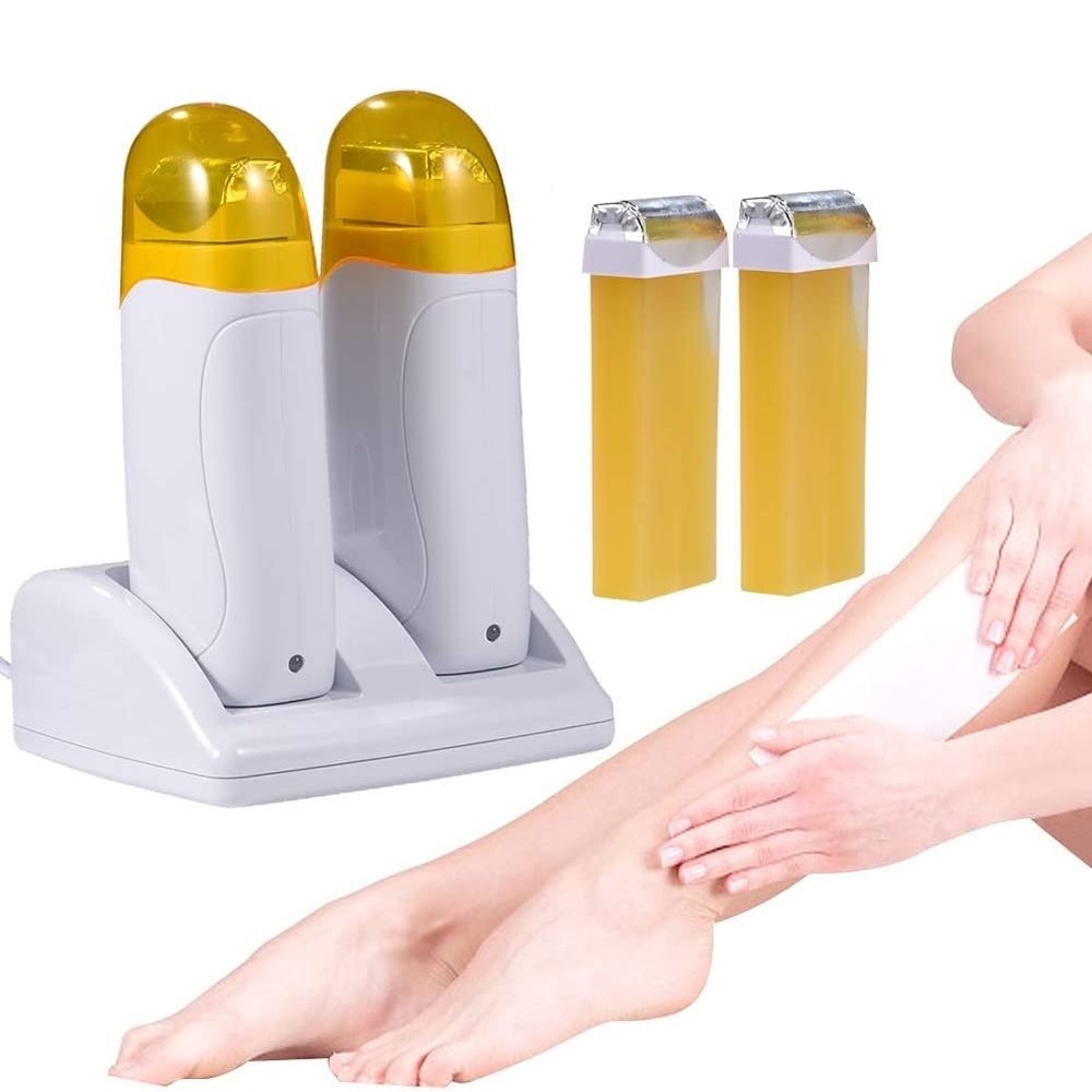 JoyGlow Roll On Depilation Kit, Double Depilatory Wax Cartridge Heater & Depilatory Paper, Legs Arms Back Hair Removal Starter Kit