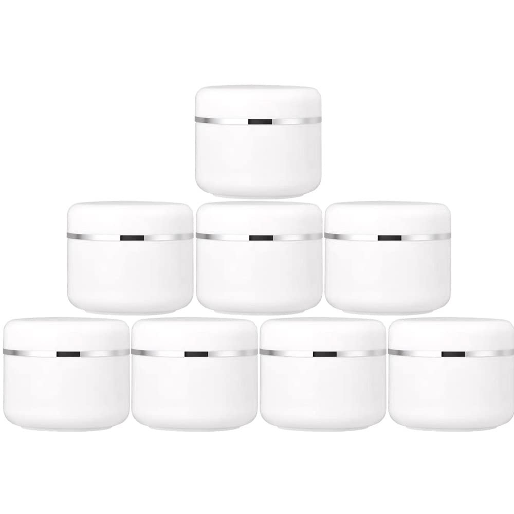 30ml White Silver Edge Cosmetic Plastic Jars with Screw Lid and PP Liner Portable Refillable Face Cream Lip Balm Lotion Storage Container Case (Pack of 30)