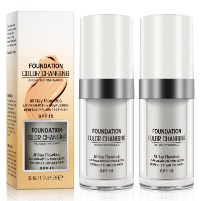 2 Pack TLM Flawless Color Changing Foundation, Warm Skin Tone Foundation liquid Base Nude Face Moisturizing Liquid Cover Concealer, Natural Makeup Concealer Cover Cream 30ml
