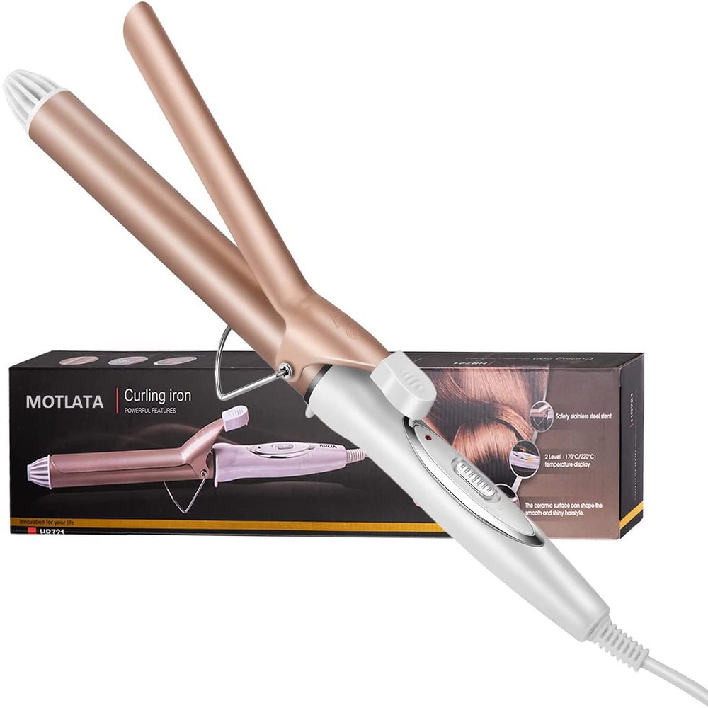 MOTLATA Hair Curling Iron Ceramic Coating Electric Hair Crimper Fixed Hair Curler 28mm, Adjustable Temperature with LED Indicator Light