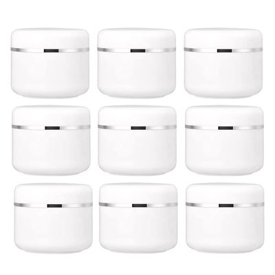50ml Empty White Silver Edge Plastic Jar with Screw Lid and PP Liner Portable Refillable Plastic Cream Lotion Lip Balm Sample Container Bottle Pot (Pack of 20)