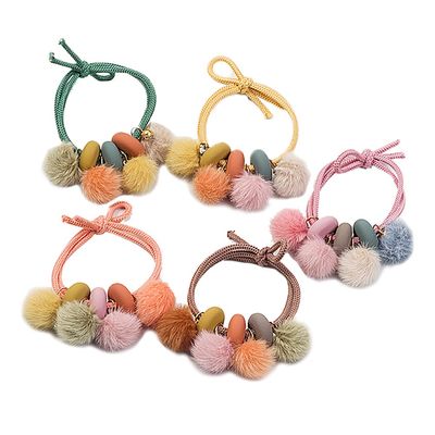 Magik 5~10Pcs Hair Tie Elastic Band Scrunchies Crystal Pompom Pearl Ponytail Holder (5 Pack, Pom-pom)