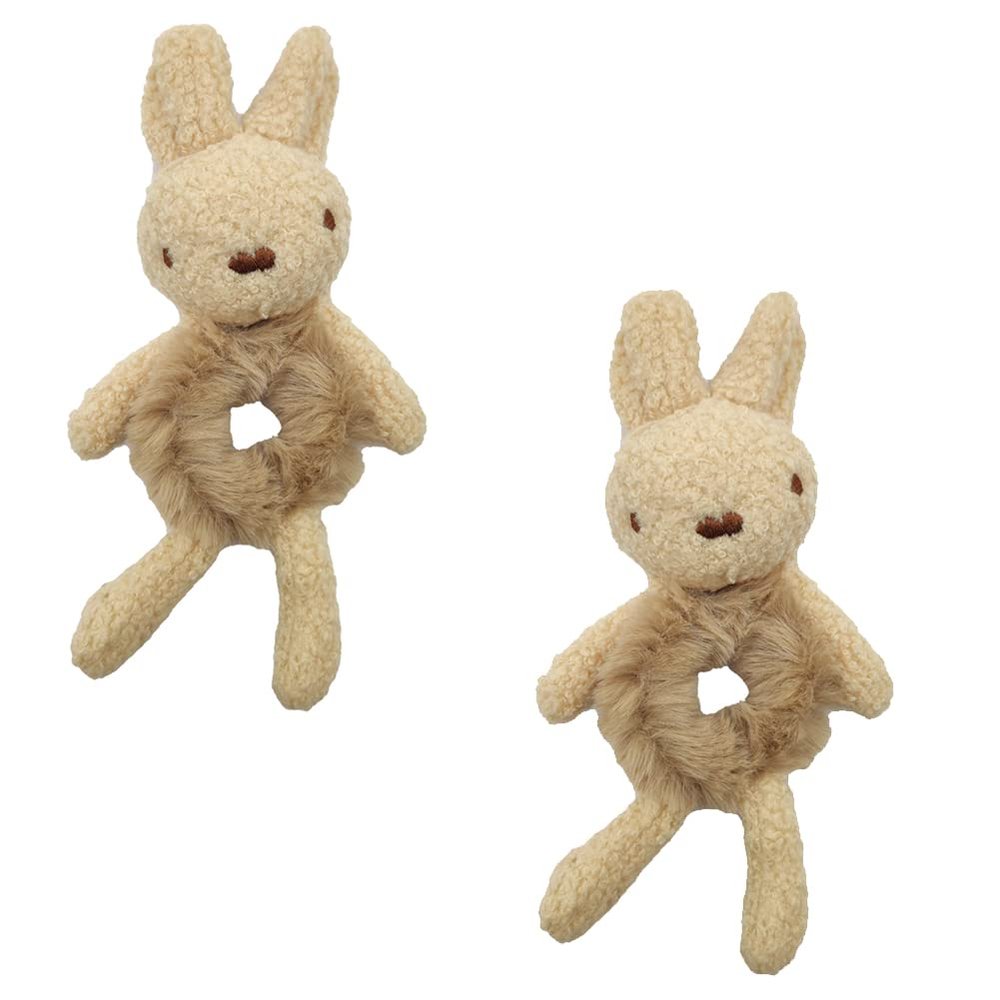 Magik Bear Bunny Furry Plush Hair Tie Scrunchies Rope Ponytail Holster Elastic Band (2 Pack, Rabbit, Khaki)