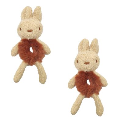 Magik Bear Bunny Furry Plush Hair Tie Scrunchies Rope Ponytail Holster Elastic Band (2 Pack, Rabbit, Dark Brown)