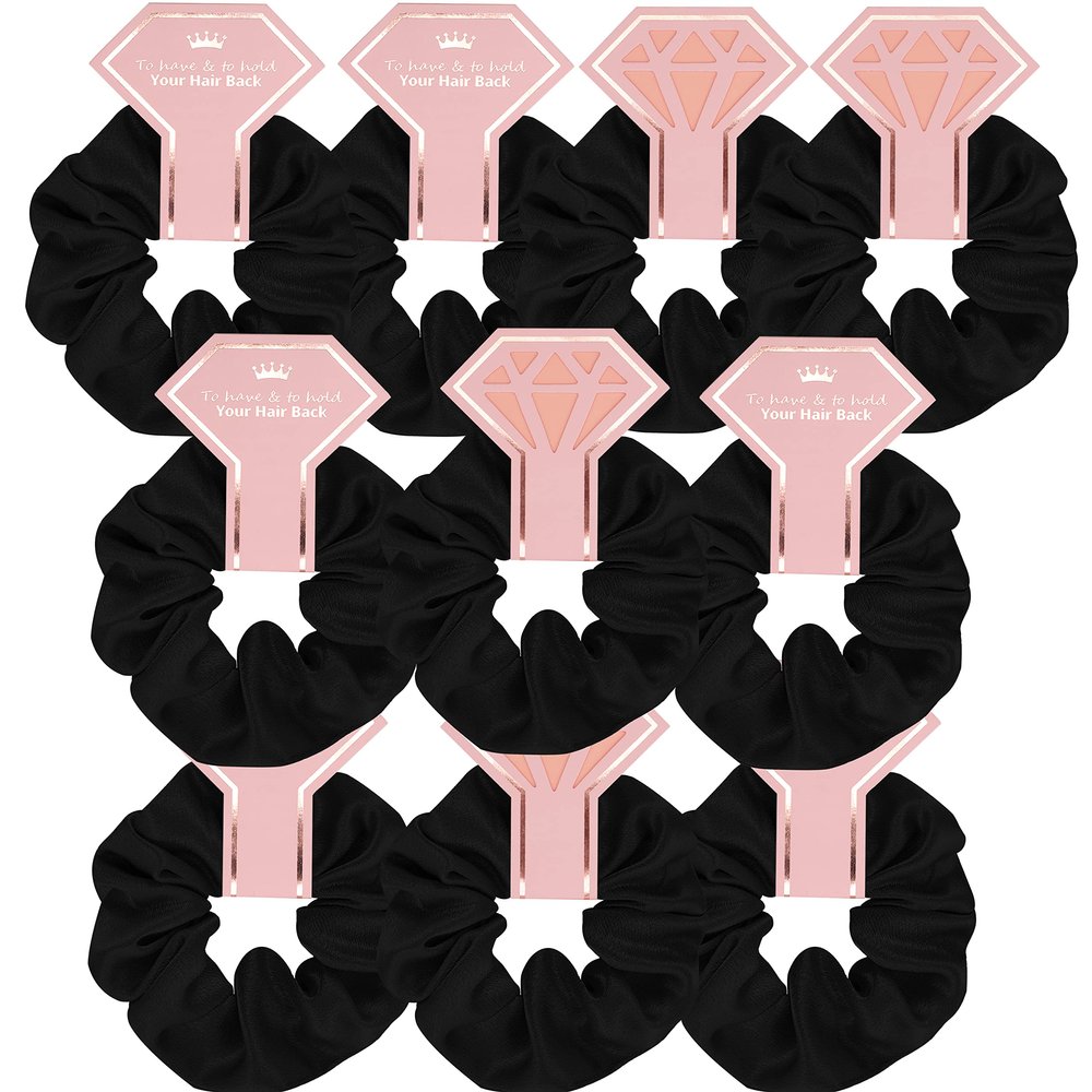 10 PACK Scrunchies for Bridesmaid Proposal, Bachelorette Party Favors, Bridal Wedding Party Hair Ties (To Have and To Hold Your Hair Back) Black