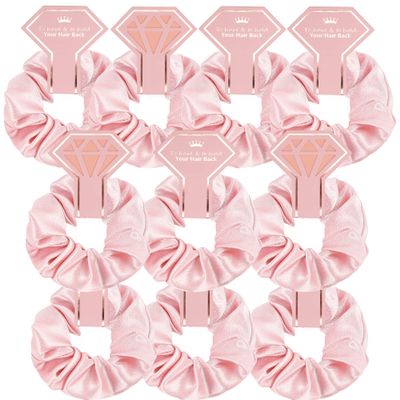 10 PACK Bridesmaid Scrunchies - Proposal Gifts, Hair Ties, Bachelorette Party Favors (To Have and To Hold Your Hair Back) in Pink