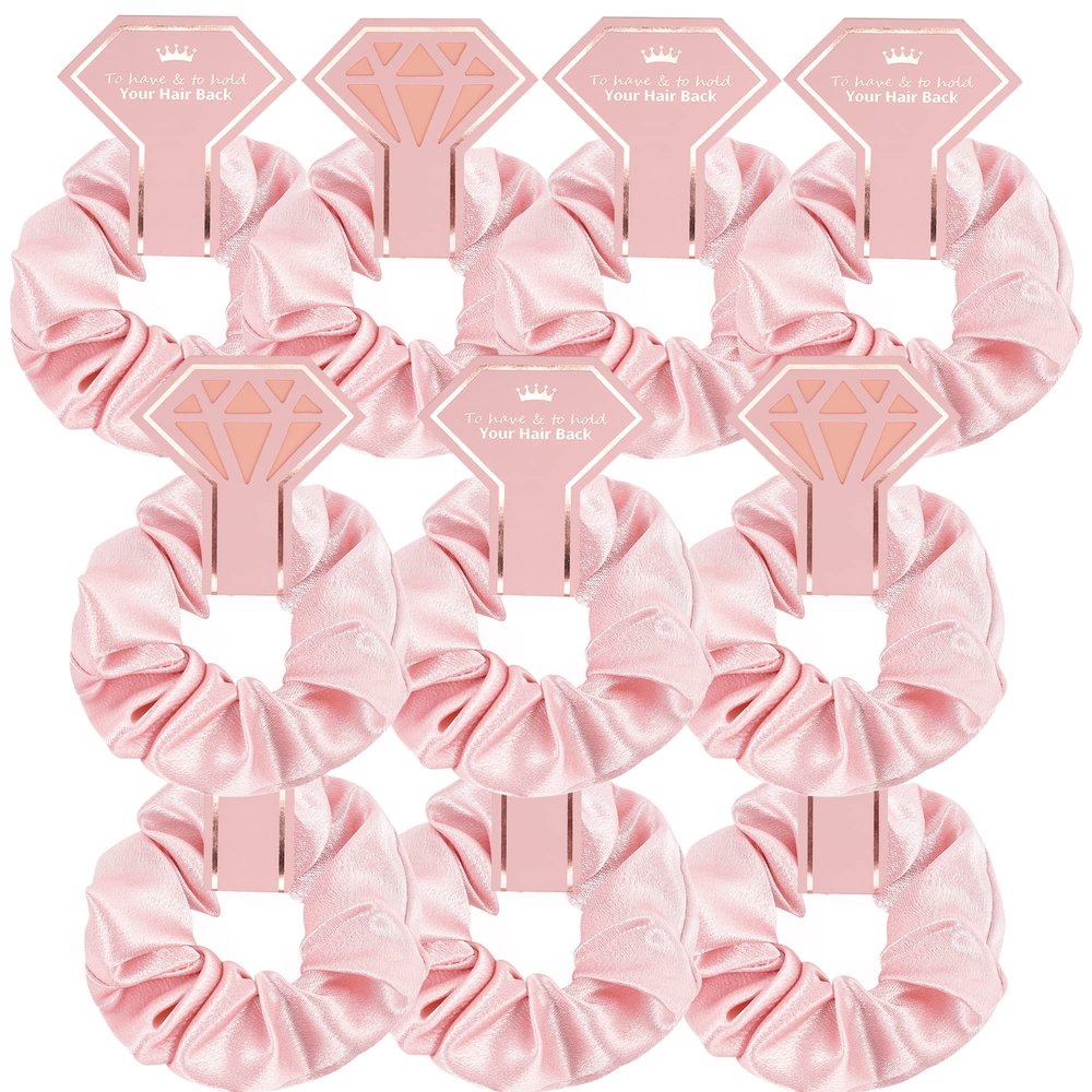 10 PACK Bridesmaid Scrunchies - Proposal Gifts, Hair Ties, Bachelorette Party Favors (To Have and To Hold Your Hair Back) in Pink