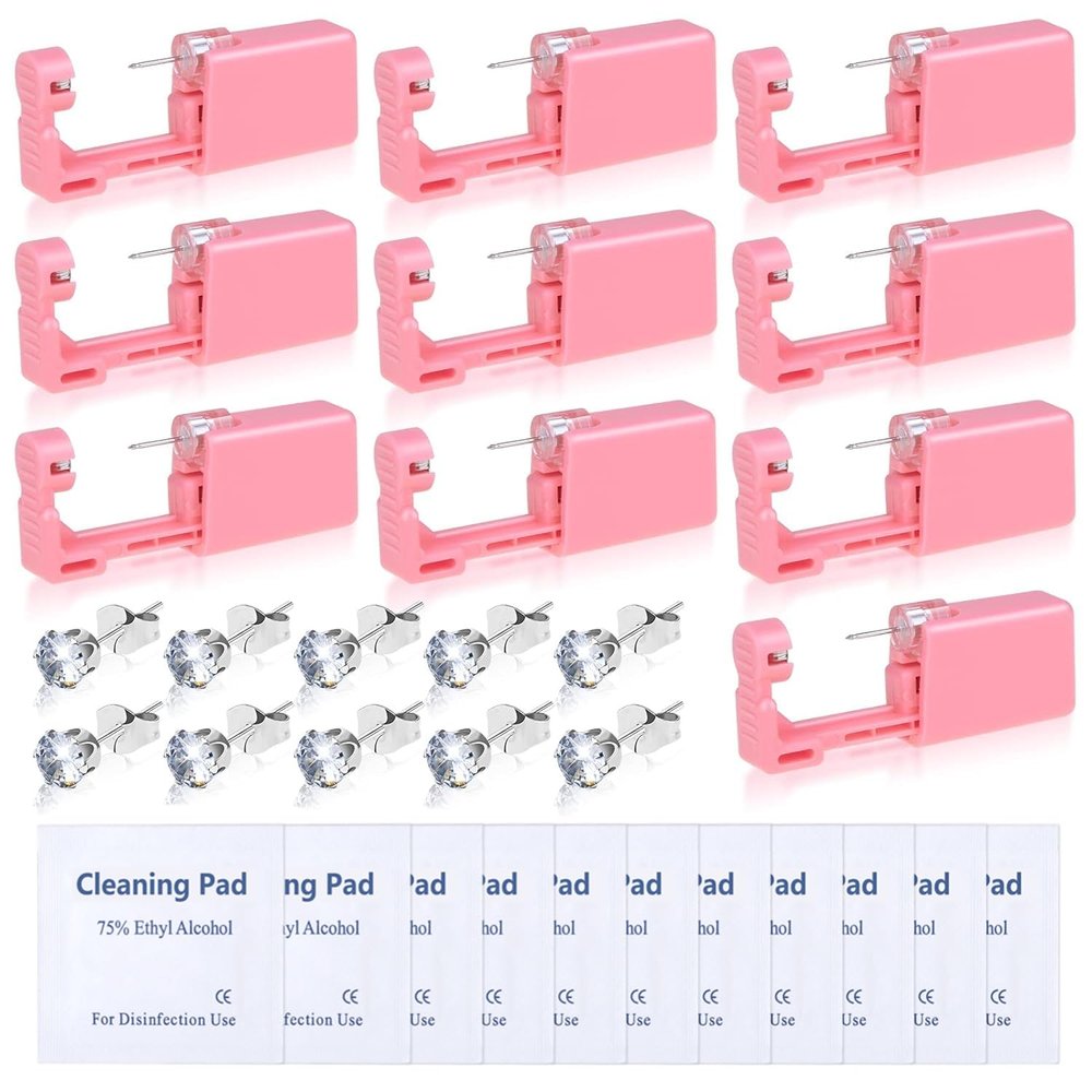 30Pcs Disposable Ear Piercing Kit, Self Ear Piercing Gun with Preloaded Piercing Studs, Professional Earring Gun with Silver Earrings for Home Salon Earlobe Cartilage Helix Tragus Piercing Tool Kit