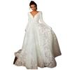 Women's Wedding Gowns for Bride 2025 Lace Stain A-line Double Deep V-Neck Long with Train Wedding Dresses White 16 view 1