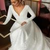 Women's Wedding Gowns for Bride 2025 Lace Stain A-line Double Deep V-Neck Long with Train Wedding Dresses White 16 view 4