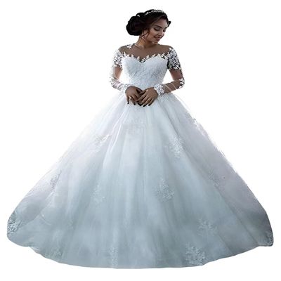 Wedding Gowns for Bride 2025 Sexy and Modern V-Neck with Train Ball Gown Lace with Sleeves Long Ivory 8