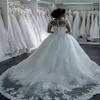 Wedding Gowns for Bride 2025 Sexy and Modern V-Neck with Train Ball Gown Lace with Sleeves Long Ivory 8 view 2
