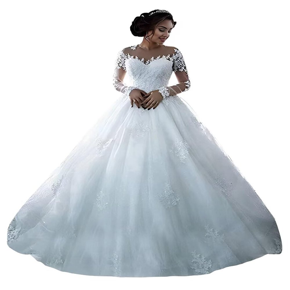 Wedding Dresses for Bride 2025 Sexy and Modern V-Neck with Train Ball Gown Lace with Sleeves Long White 8