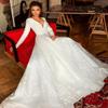 Wedding Dresses for Women Fall A-line Double Deep V-Neck Long with Train Lace Stain Wedding Gowns Whtite 14 A-White view 3