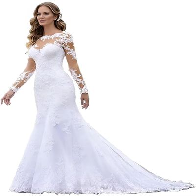 Beaded Wedding Dresses for Woman Long V-Neck Mermaid with Train Wedding Gowns for Bride 2025 Open Back White 12