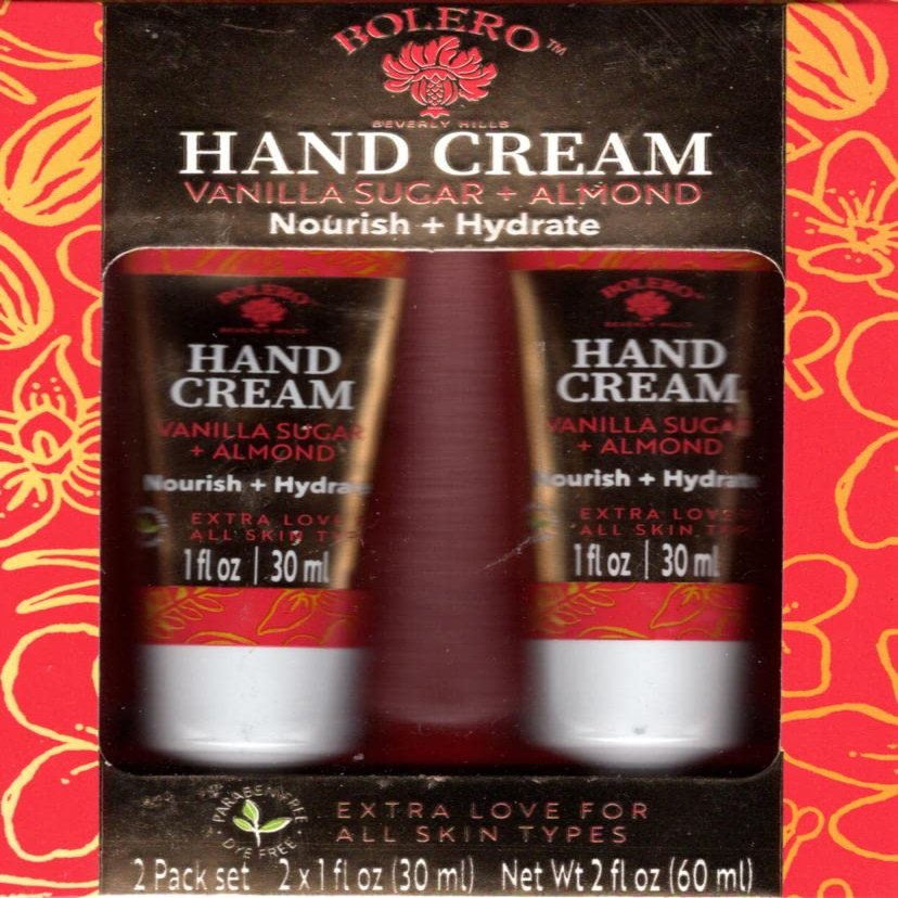 Bolero Beverly Hills Vanilla Sugar + Almond Nourish + Hydrate Hand Cream 2 Pack Set Moisturize 2 x 1fl oz. (30ml)
