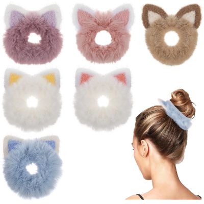 Beaupretty Corbatas Para Nios 6Pcs Girl Scrunchy Hair Tie Ponytail Holder Cat Ear Scrunchies Elastic Hair Band Kids Hair Ties Assorted Color