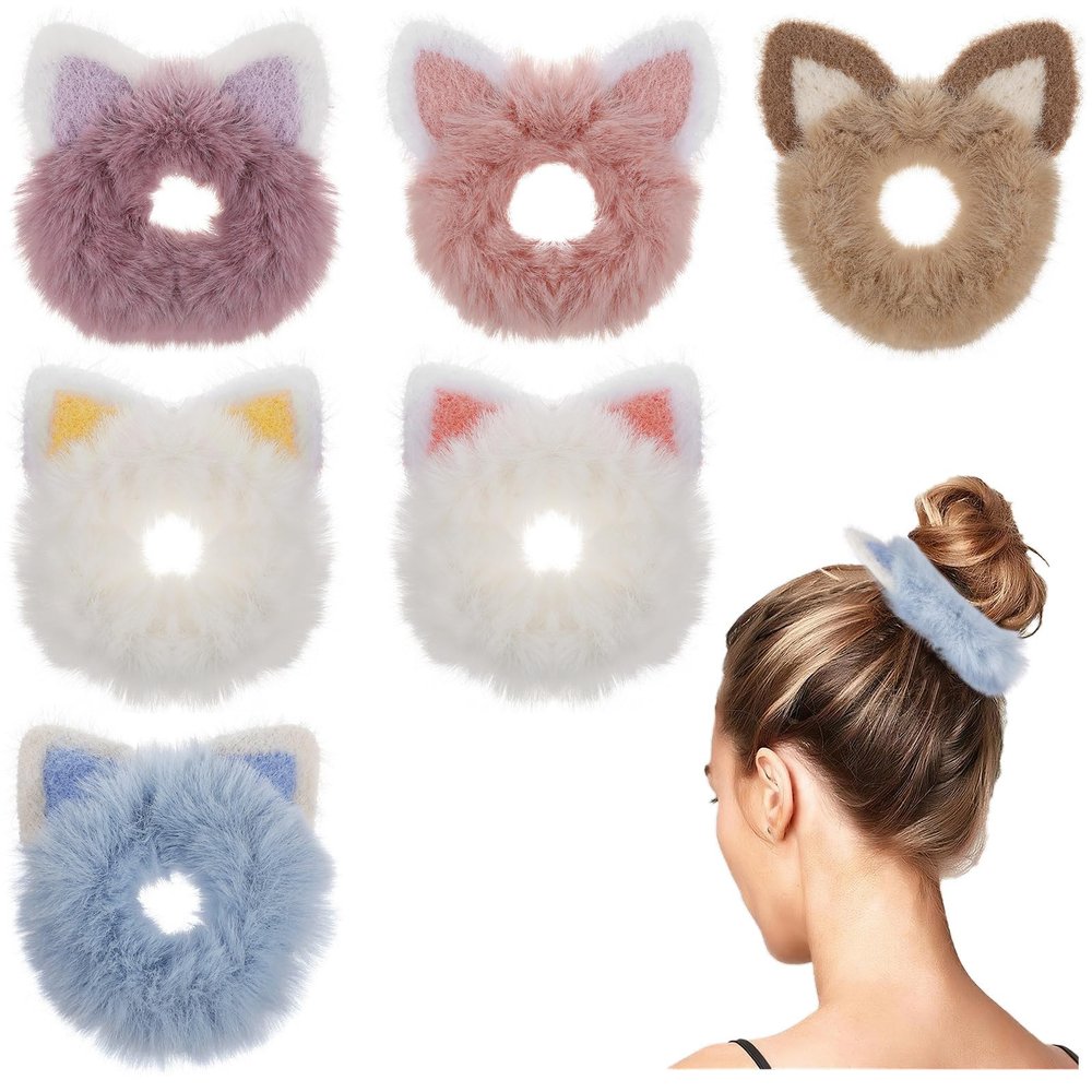 Beaupretty Corbatas Para Nios 6Pcs Girl Scrunchy Hair Tie Ponytail Holder Cat Ear Scrunchies Elastic Hair Band Kids Hair Ties Assorted Color