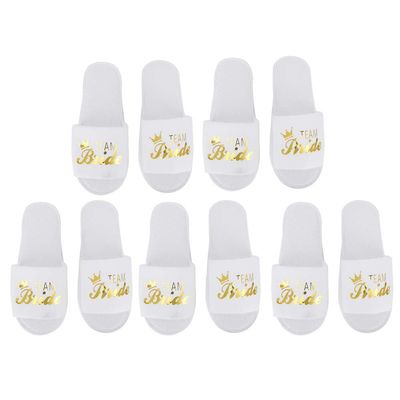 Alvinlite 5 Pair Disposable Slippers, White Letters Print Slippers for Hotel Wedding Party Shooting Props (Bride Crown-White)