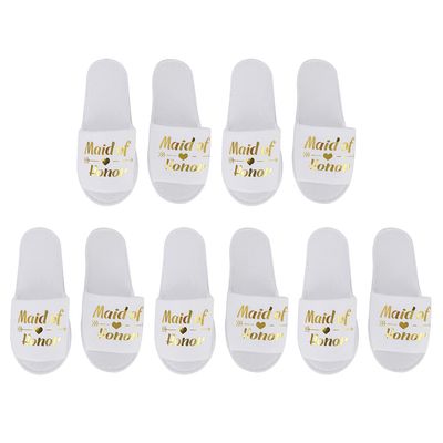 Alvinlite 5 Pair Disposable Slippers, White Letters Print Guest Slippers for Hotel Wedding Party Shooting Props (maid-White)