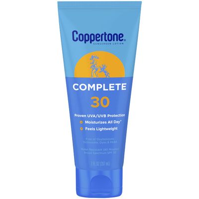 Coppertone Complete Sunscreen Lotion SPF 30, Face and Body Sunscreen, Lightweight, Water Resistant, 7 Fl Oz