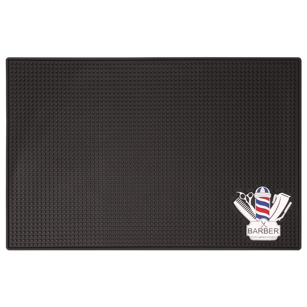 Barber Tools Organizer Mat, Station Organizert Flexible PVC Work Station Mat, Salon Barber Shop Work Table Mat, Grooming Tools, Non-Slip17.7"x 11.8"(Black)