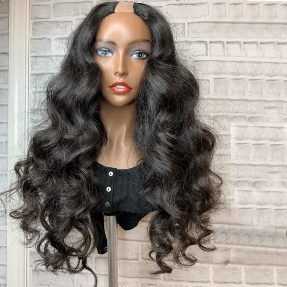 28Inch U Part Wig Body Wave Human Hair Wigs For Women Virgin Brazilian Hair Wig Can be permed and Dyed 1x3 U Opening Size (16inch, 180% Density)