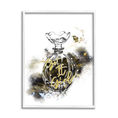 Stupell Industries Get It Girl Phrase Black Gold Sparkle Glam Cosmetic