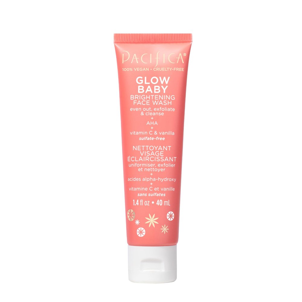 Pacifica Mini Glow Baby Brightening Facial Cleanser 1.4 oz Vitamin C & Glycolic Acid (AHA) Face Wash Daily Cleanser for Anti-Aging Exfoliating for Smooth, Even Glowing Skin Vegan Clean Beauty