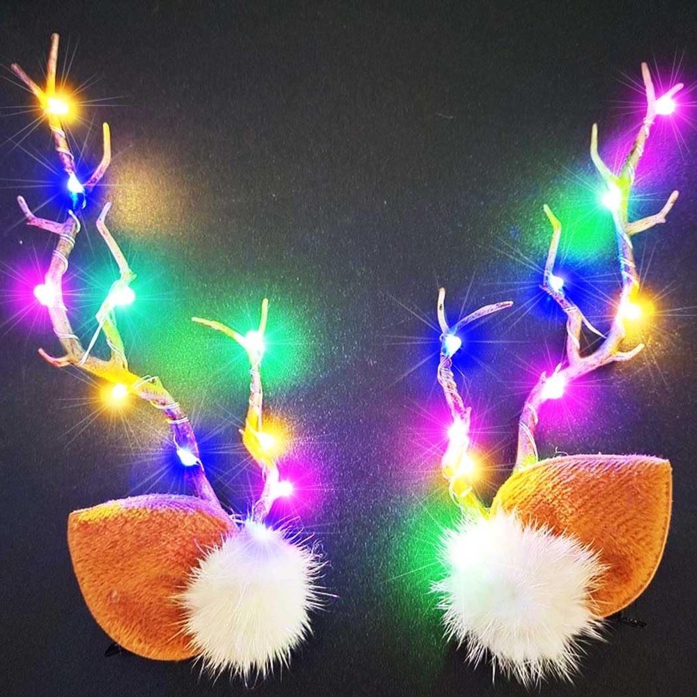 BARTOSI LED Light Christmas Hair Clips Reindeer Antlers Xmas Hairpins Hair Accessories for Women and Girls