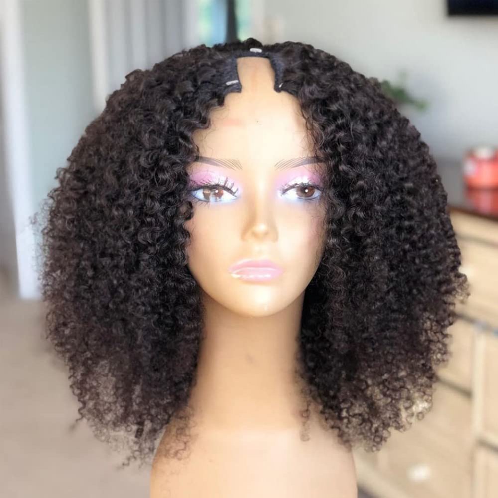 Short Afro Kinky Curly U Part Wig 220% Density Human Hair Brazilian Remy Hair 1 * 3'' U Part Wigs Kinky Curly For Woman (12inch, 150% Density)