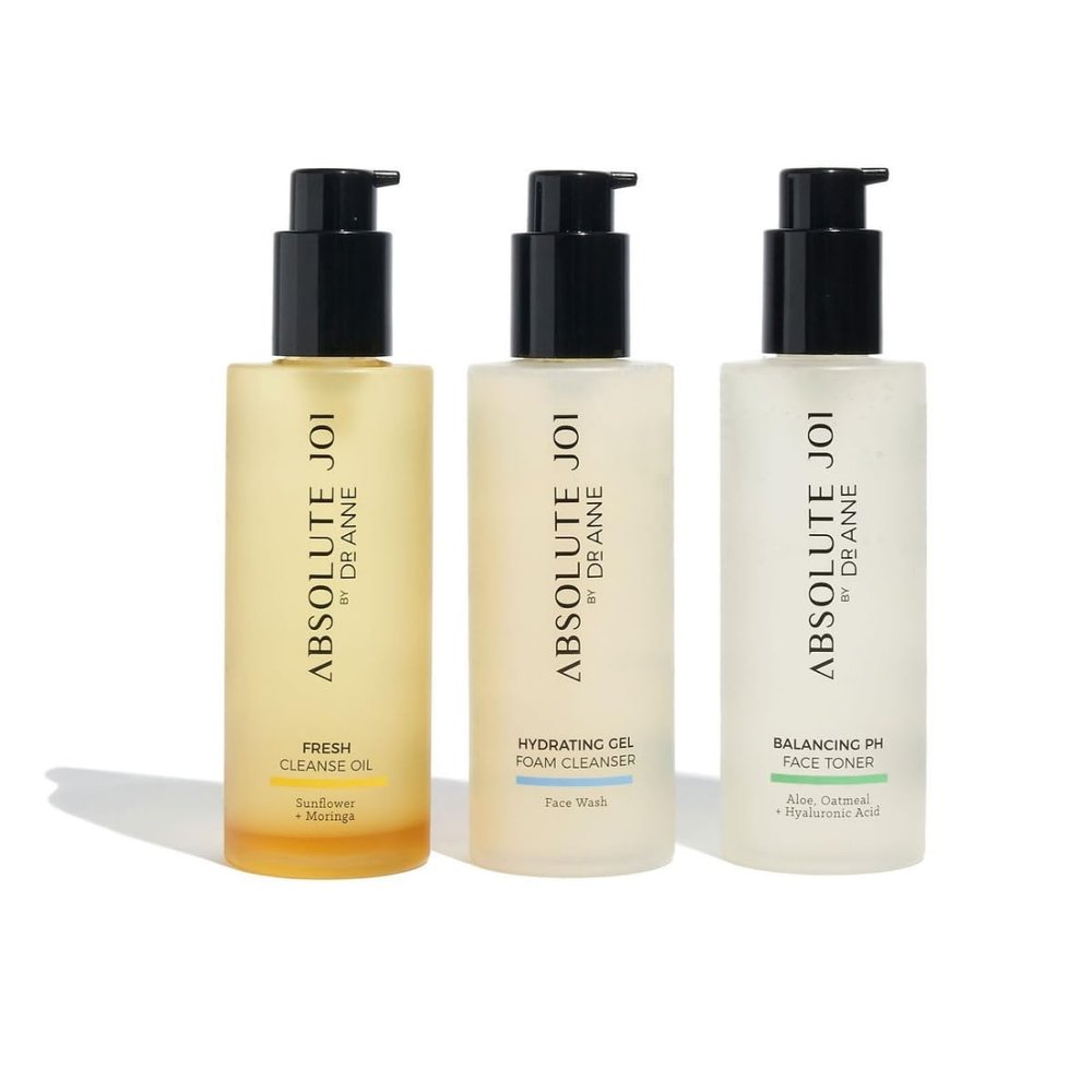 AbsoluteJOI The Ultimate Double Cleansing Face Kit. Includes 1 bottle Each of Sunflower & Moringa Fresh Cleanse Oil, Hydrating Gel Foam Cleanser and Balancing pH Toner - 200ml each bottle
