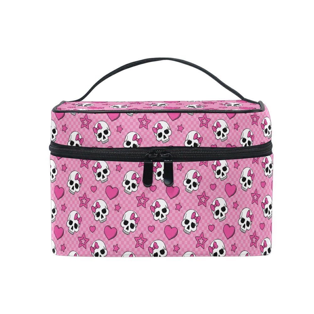 Makeup Bags, Pink Skull Girl Travel Makeup Organizer Bag Makeup Case Cosmetic Toiletry Bag for Girl Women Ladies