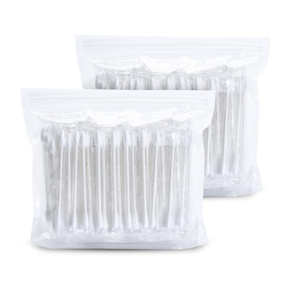 Cotton Swabs, Individually Wrapped Cotton Buds, 200 Count Biodegradable Cotton Tip Applicator Suitable for Ear, Beauty Care, Cleaning, Make-upRound and Pointed Shape Cotton Heads