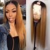 Ombre Blonde 1B/27 U Part Human Hair Wigs Straight Brazilian Remy Hair Honey Blonde U Part Wigs For Women 1x4" Middle Part 180% (20inch, 130% Density) view 2
