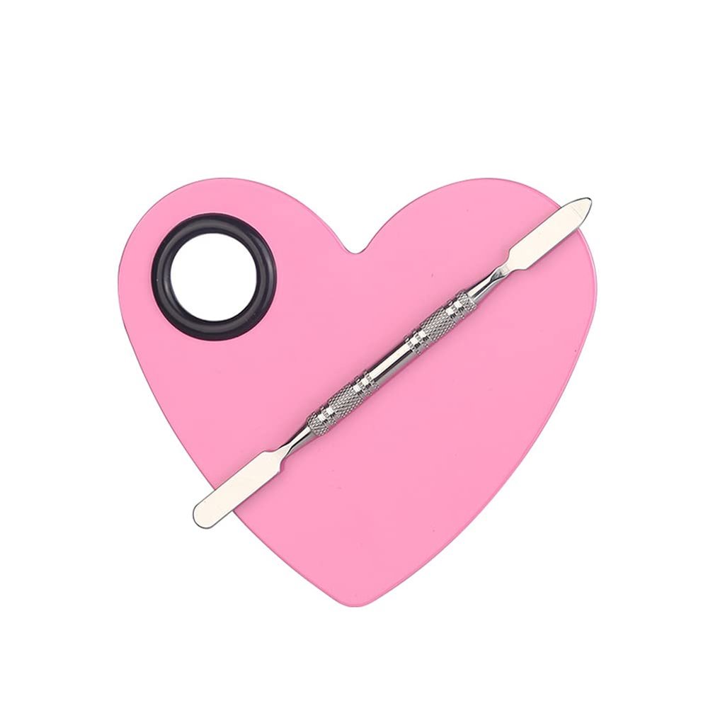 1 Set Heart Stainless Steel Cosmetic Makeup Palette with Spatula Cosmetic Artist Palette Mixing Palette with Spatula Nail Art Eye Shadow Lipsticks Mixing Makeup Tools, Pink