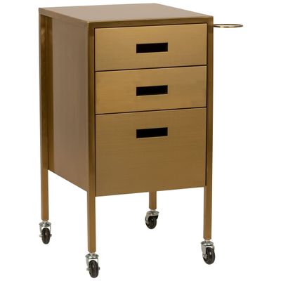 Buy-Rite Electra Metallic Styling Trolley in Gold  Durable Metal Salon Station with 3 Large Drawers, Side Appliance Holder, and Industrial Casters for Hot Tools & Hair Styling, CHM-2883-GLD
